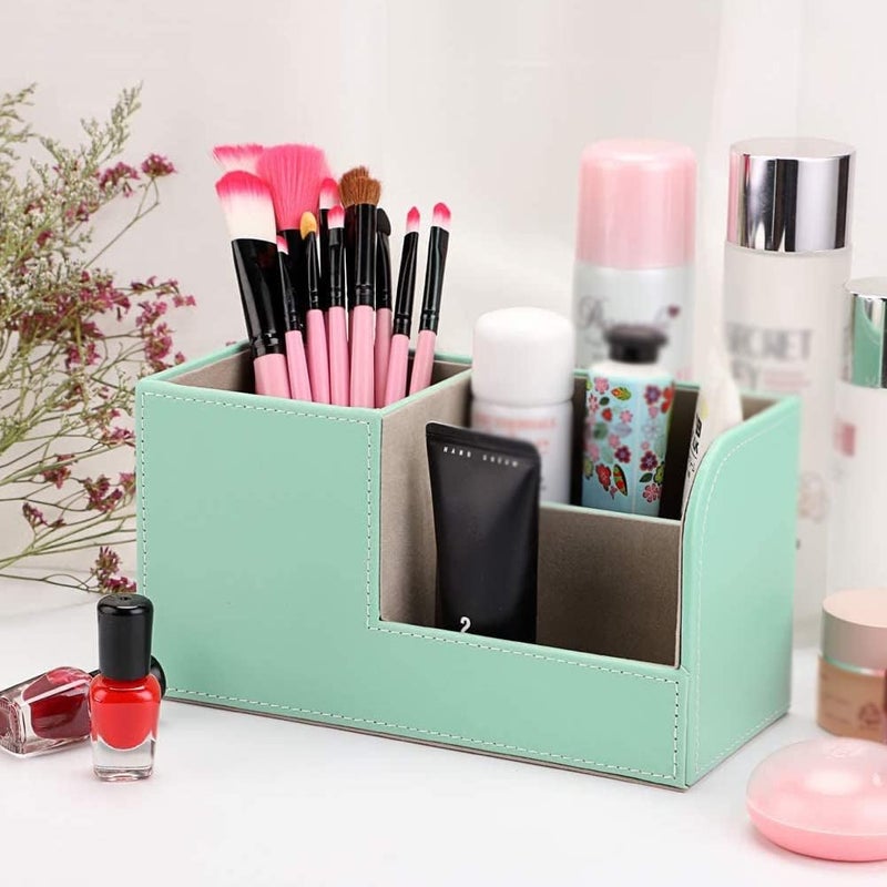 woobles Small Desk Organizer, Pencil Cases, PU Leather Desk Pen Pencil Holder, Multi-functional Desktop Organizer Storage Box for Office Shcool (Green) - Image 2